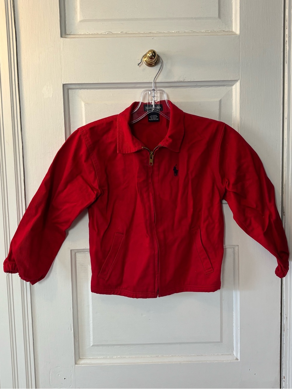 Ralph Lauren Red Zip-Front Cotton Twill Jacket Navy Pony Preppy Classic - Picture 2 of 4